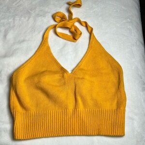 Golden yellow knit halter top